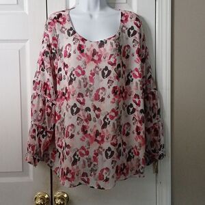 Cato Est 1946 long sleeve print blouse Sz 18/20W EUC